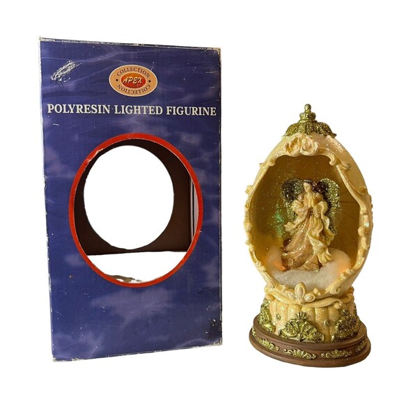 Vintage Angel Lighted Figurine Egg Shape Gold Edged Large Apex Collection - Picture 15 of 15